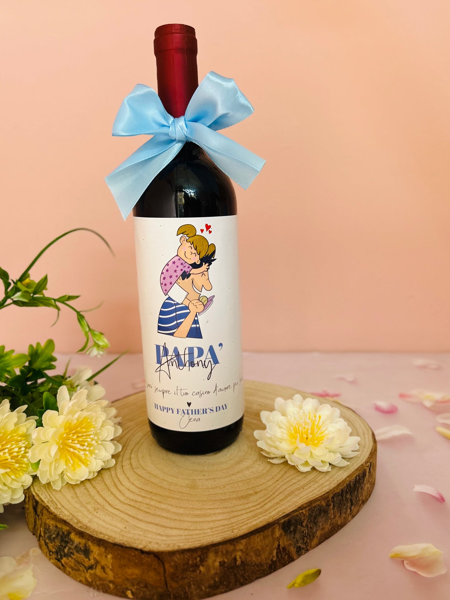 BOTTIGLIA DI VINO CON ILLUSTRAZIONE PAPA'