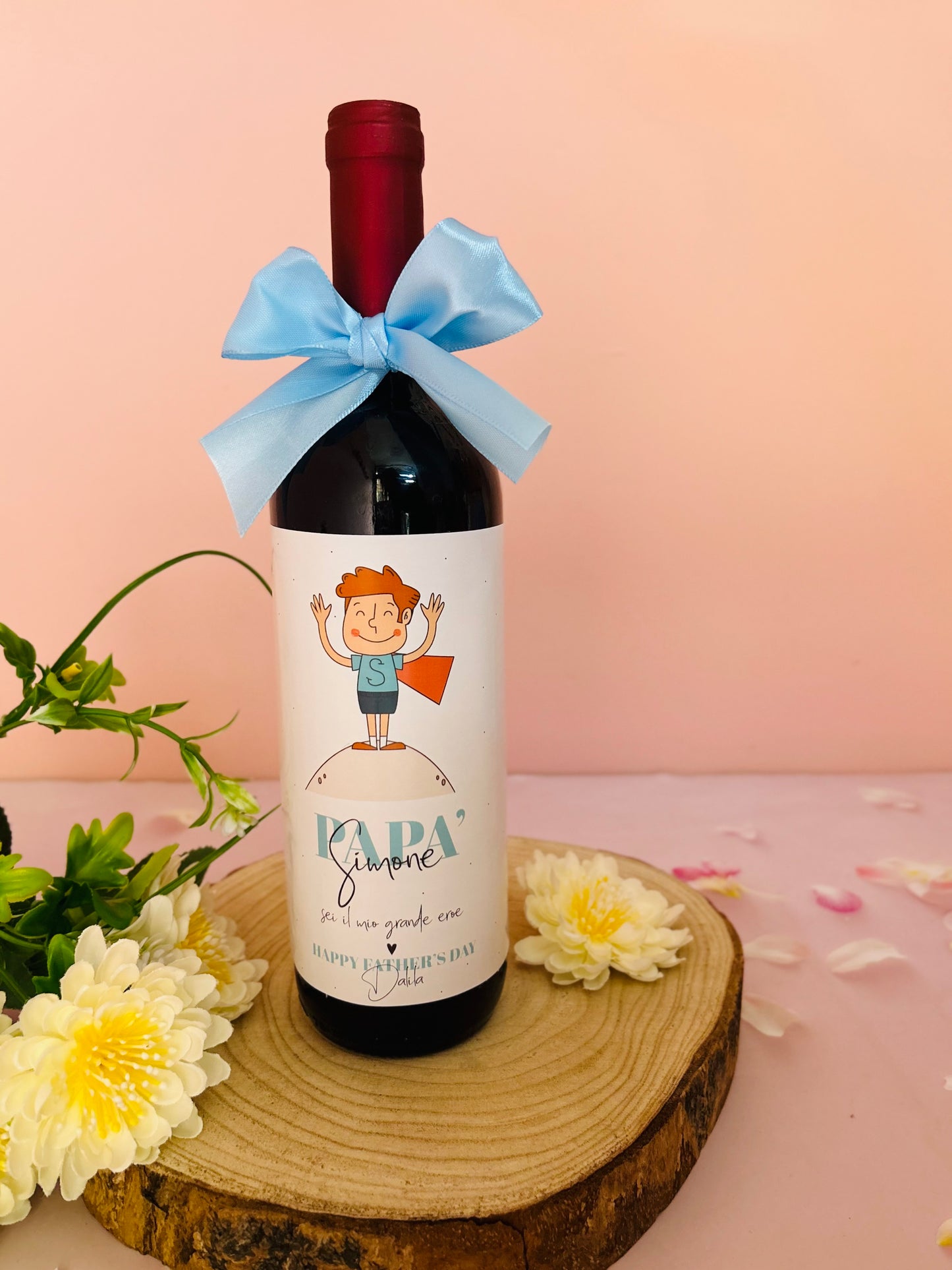 BOTTIGLIA DI VINO CON ILLUSTRAZIONE PAPA'