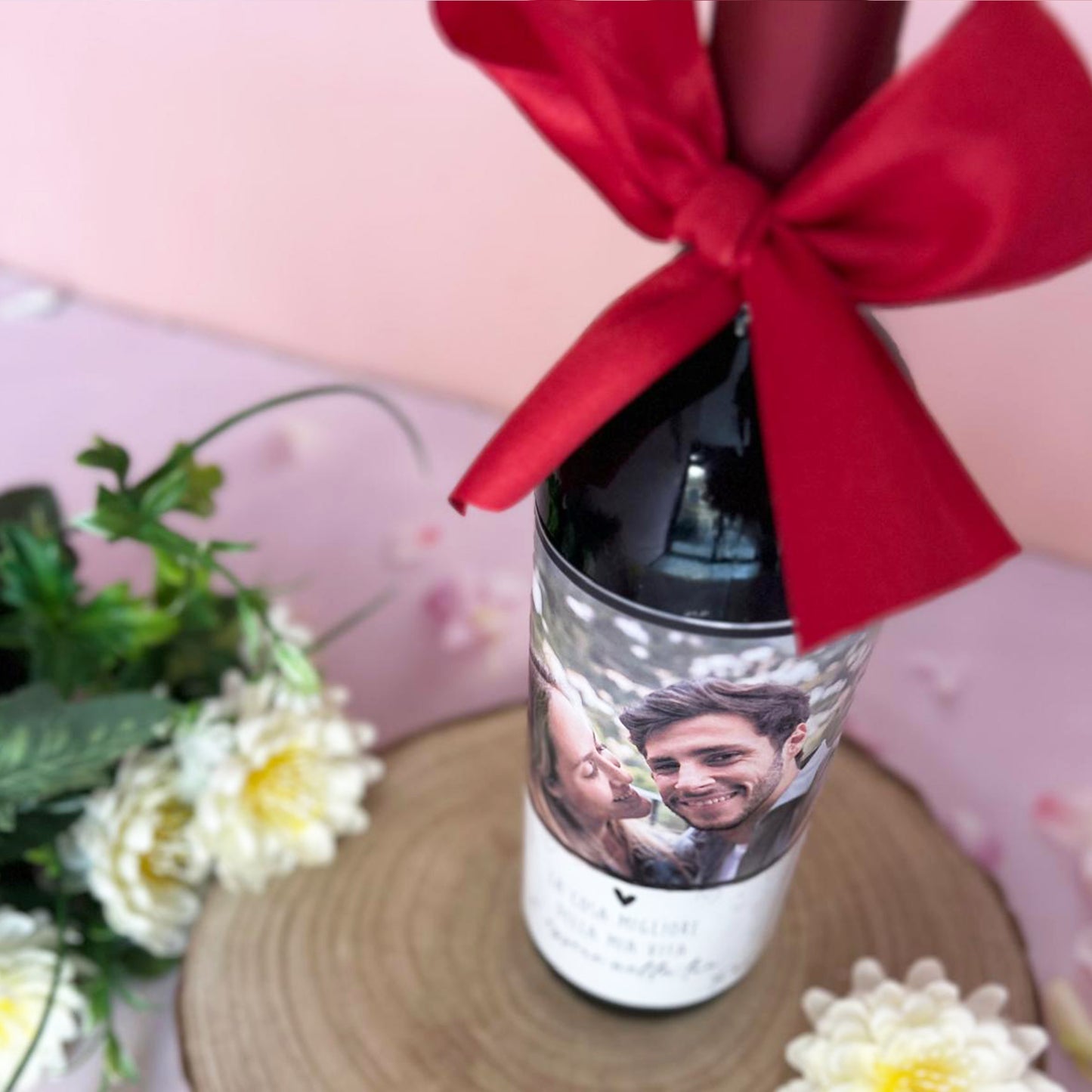 BOTTIGLIA DI VINO CON FOTO E FRASE