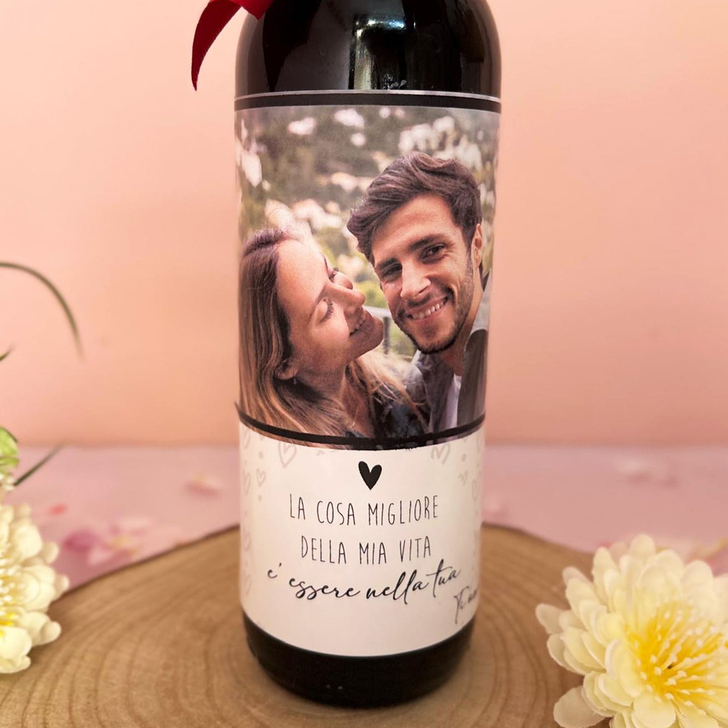 BOTTIGLIA DI VINO CON FOTO E FRASE