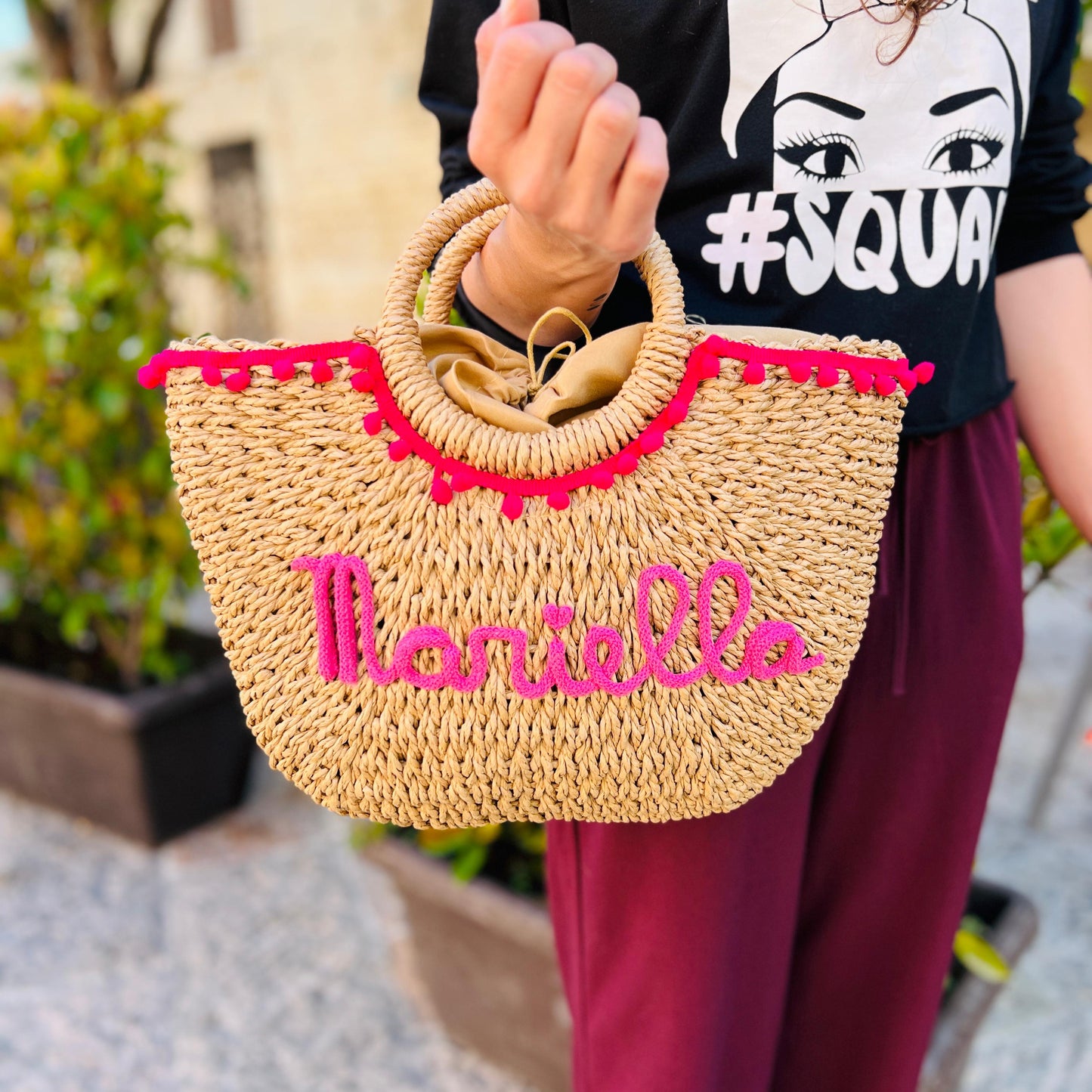 BORSA IN PAGLIA CON NOME E PON PON