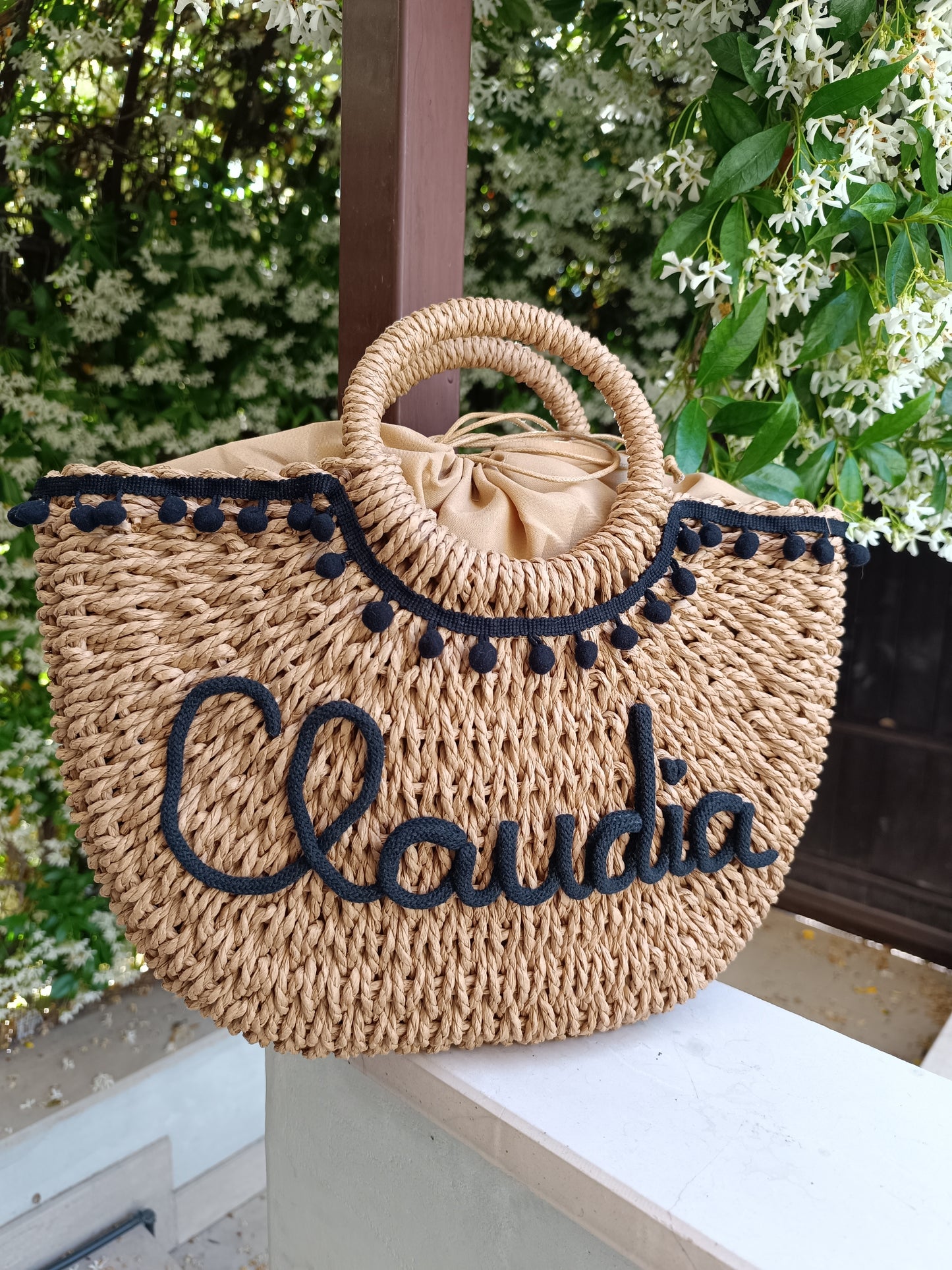 BORSA IN PAGLIA CON NOME E PON PON