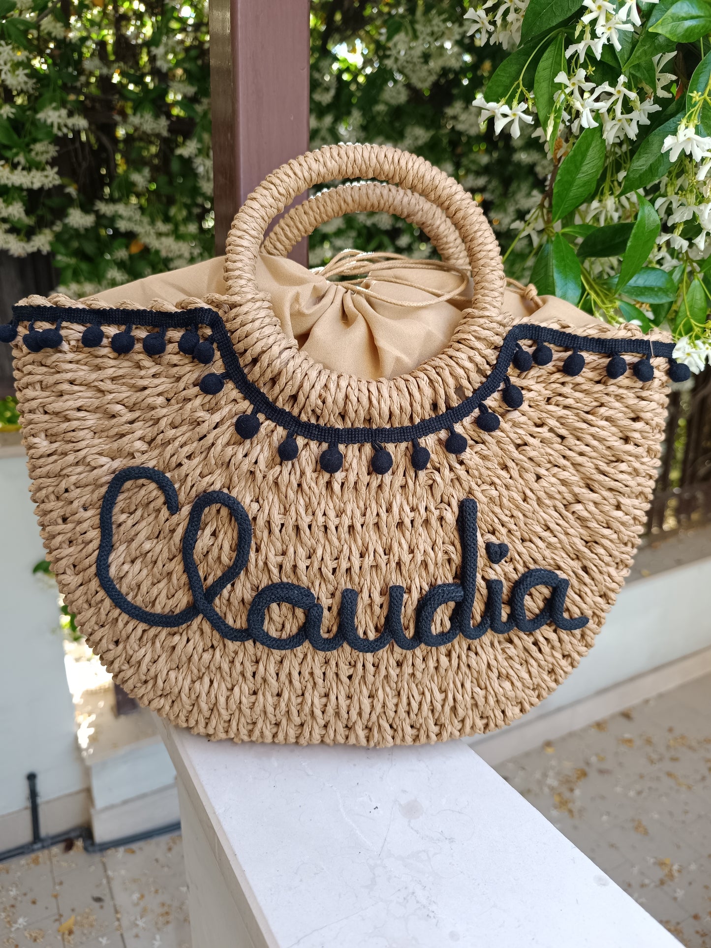 BORSA IN PAGLIA CON NOME E PON PON